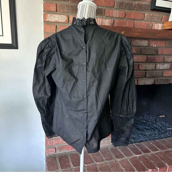 VTG Recollections Victorian Ruffle Lace Long Sleeve Blouse in Black Sz M - Picture 5 of 7